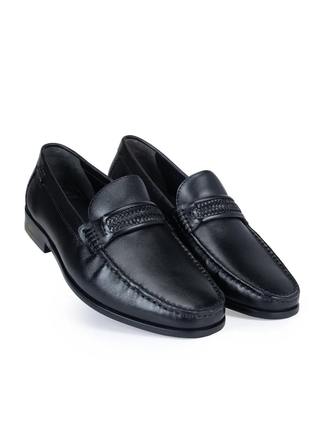 Black Plain Braided Loafers