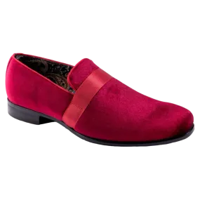 Burgundy Velvet Men's Shoe Slip-on with a satin ribbon Loafer