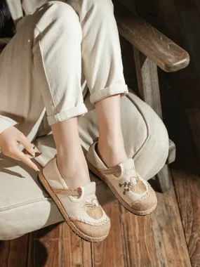 CACTUS ROSE | BASKET EMBROIDERED LINEN ESPADRILLE LOAFER - BEIGE