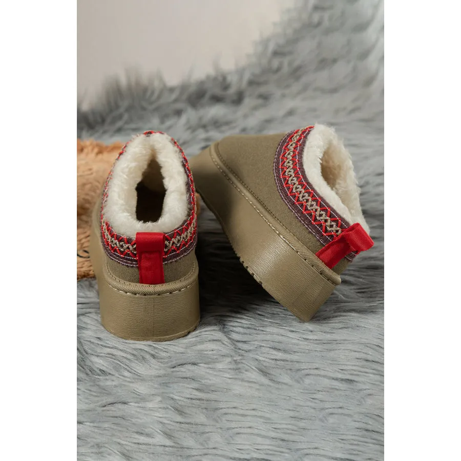 Chestnut Contrast Print Suede Plush Lined Snow Boots