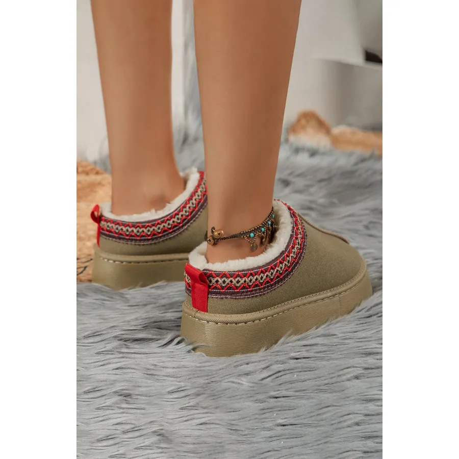 Chestnut Contrast Print Suede Plush Lined Snow Boots