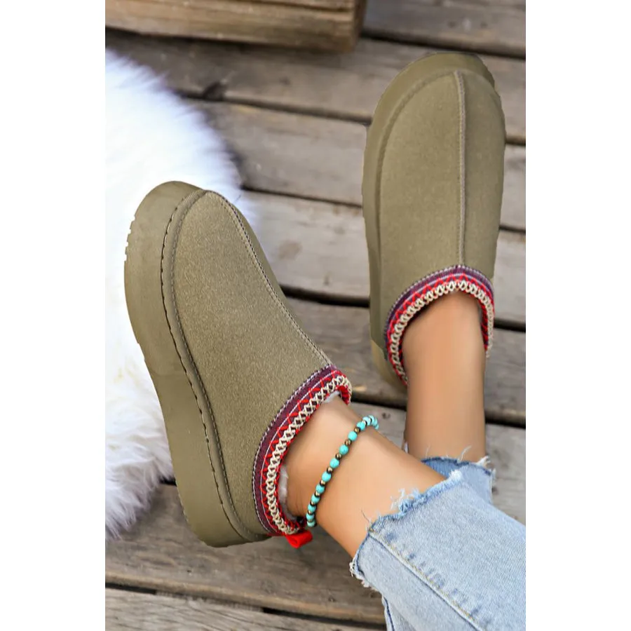 Chestnut Contrast Print Suede Plush Lined Snow Boots