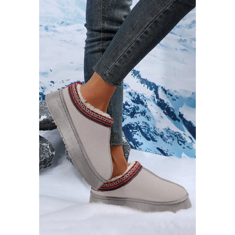 Chestnut Contrast Print Suede Plush Lined Snow Boots
