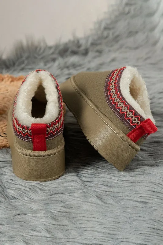 Contrast Print Suede Plush Lined Snow Boots