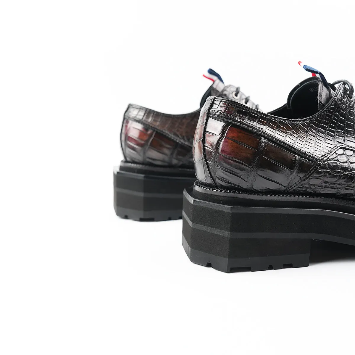 Hand - crafted Men's Thick - soled Crocodile - skin Derby Shoes