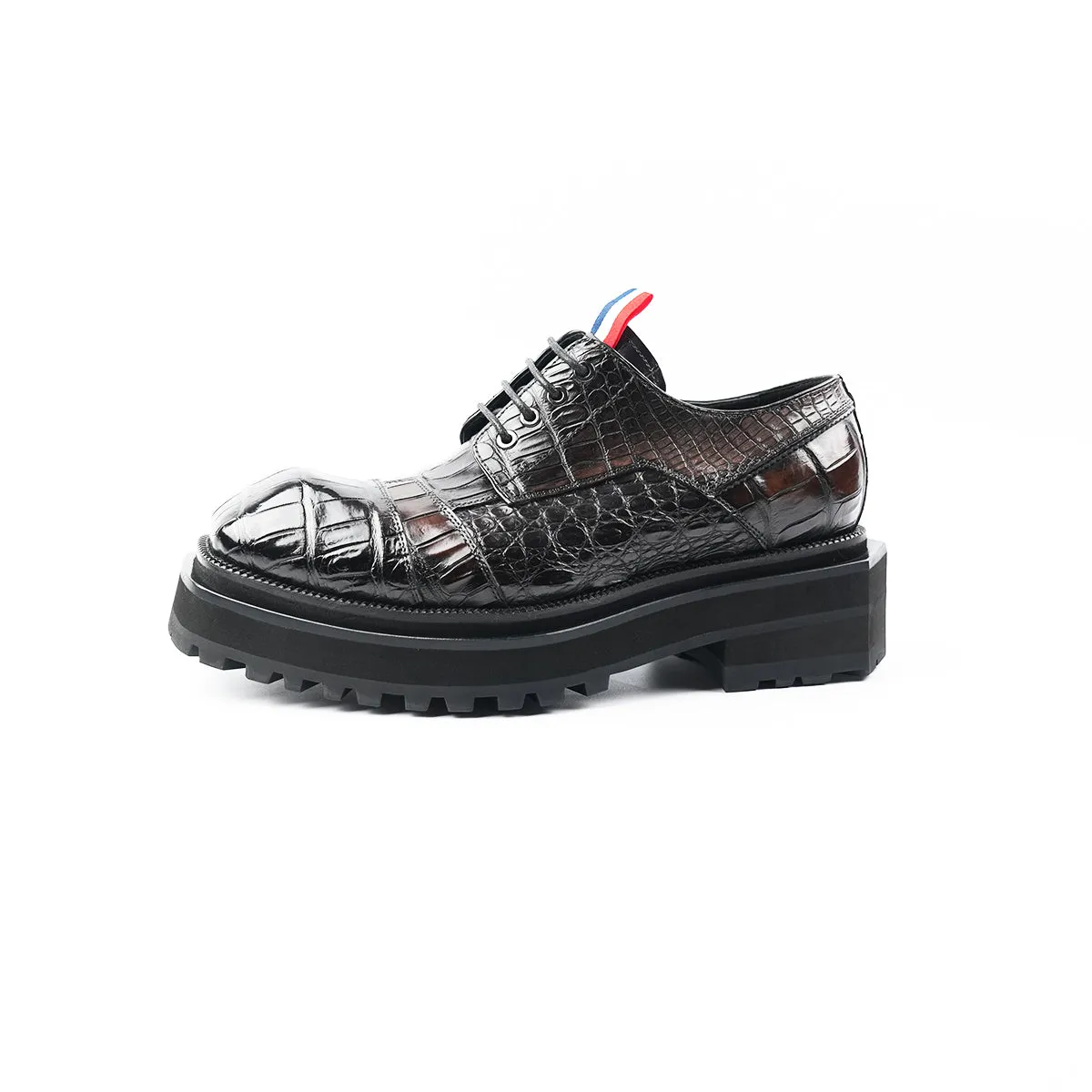 Hand - crafted Men's Thick - soled Crocodile - skin Derby Shoes
