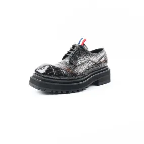 Hand - crafted Men's Thick - soled Crocodile - skin Derby Shoes