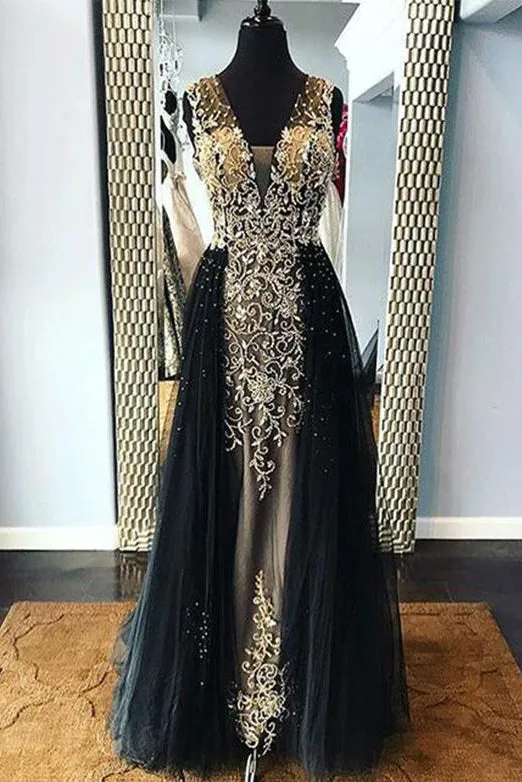 Luxurious Gray Tulle Long Prom Evening Dresses with Appliques Beading ODA004