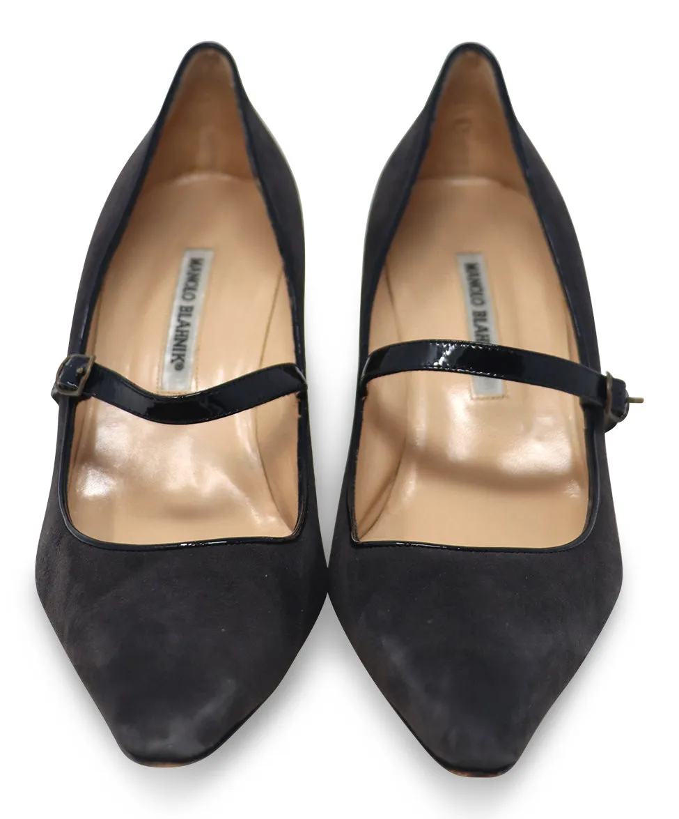 Manolo Blahnik Brown Suede & Patent Heels sz 11