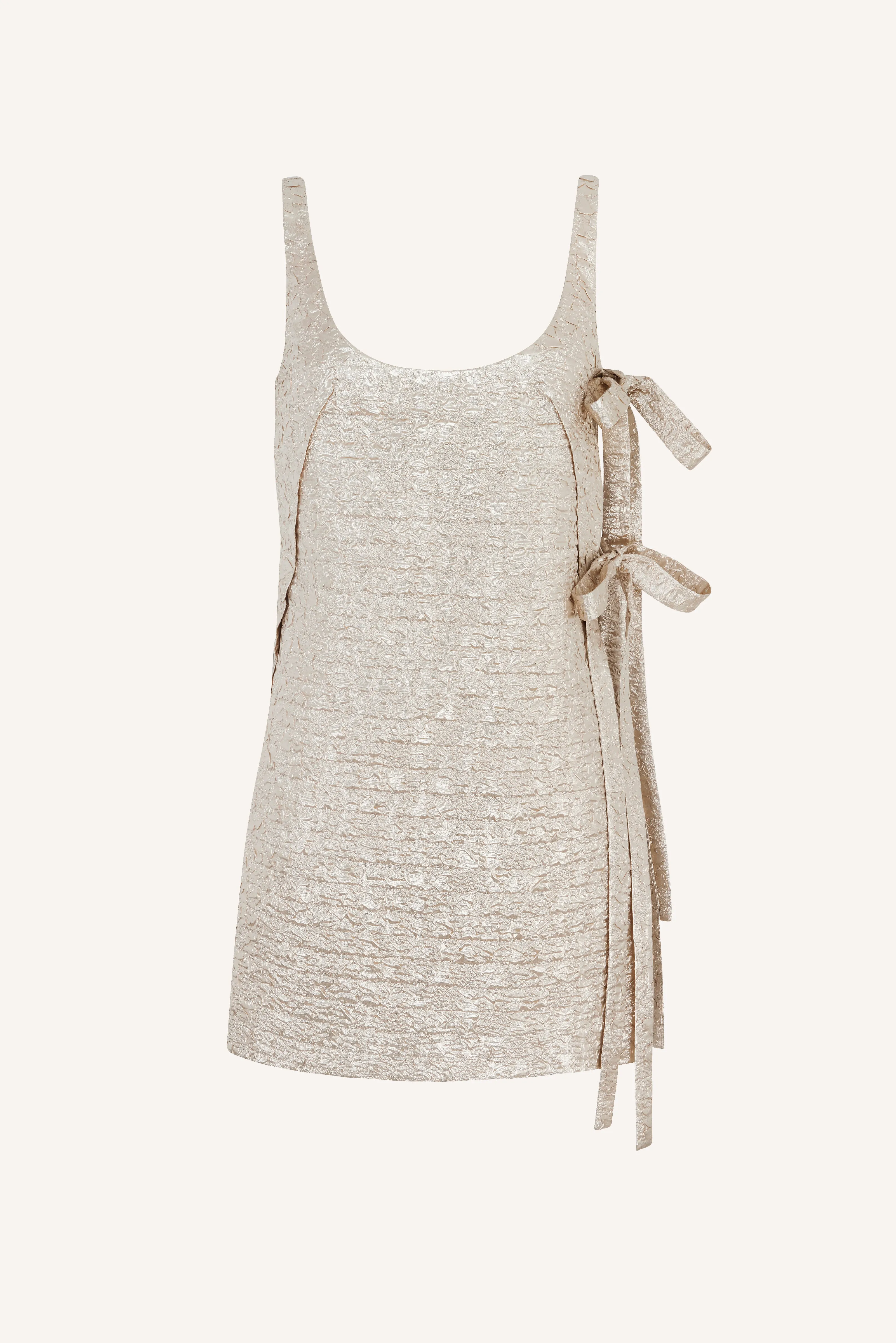Maya Dress In Champagne Metallic Seersucker