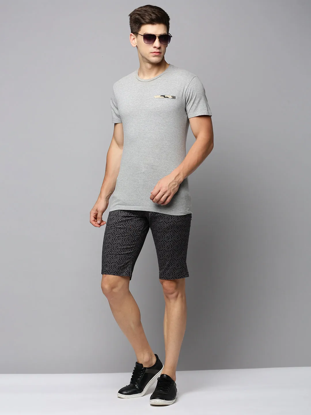 Men Grey Printed Casual Shorts