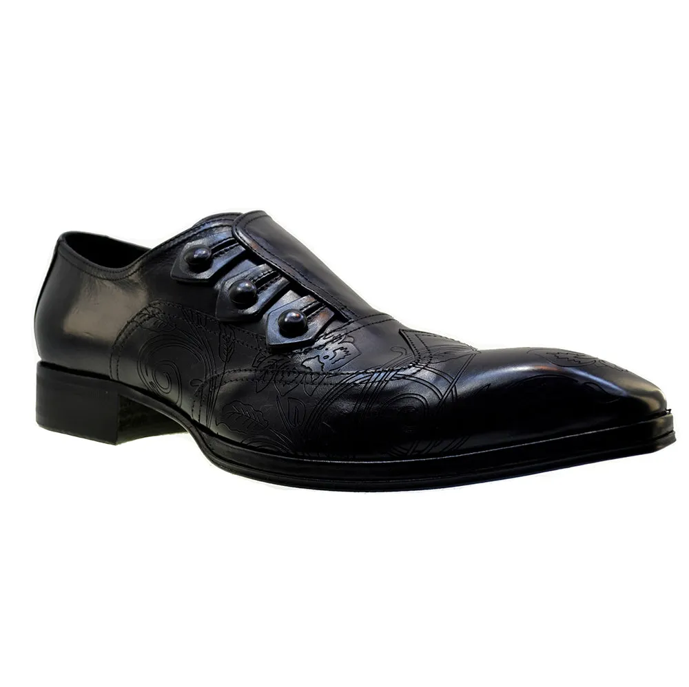 Men's Italian Shoes Jo Ghost 2376 Black Leather Embroidery Dress Shoes