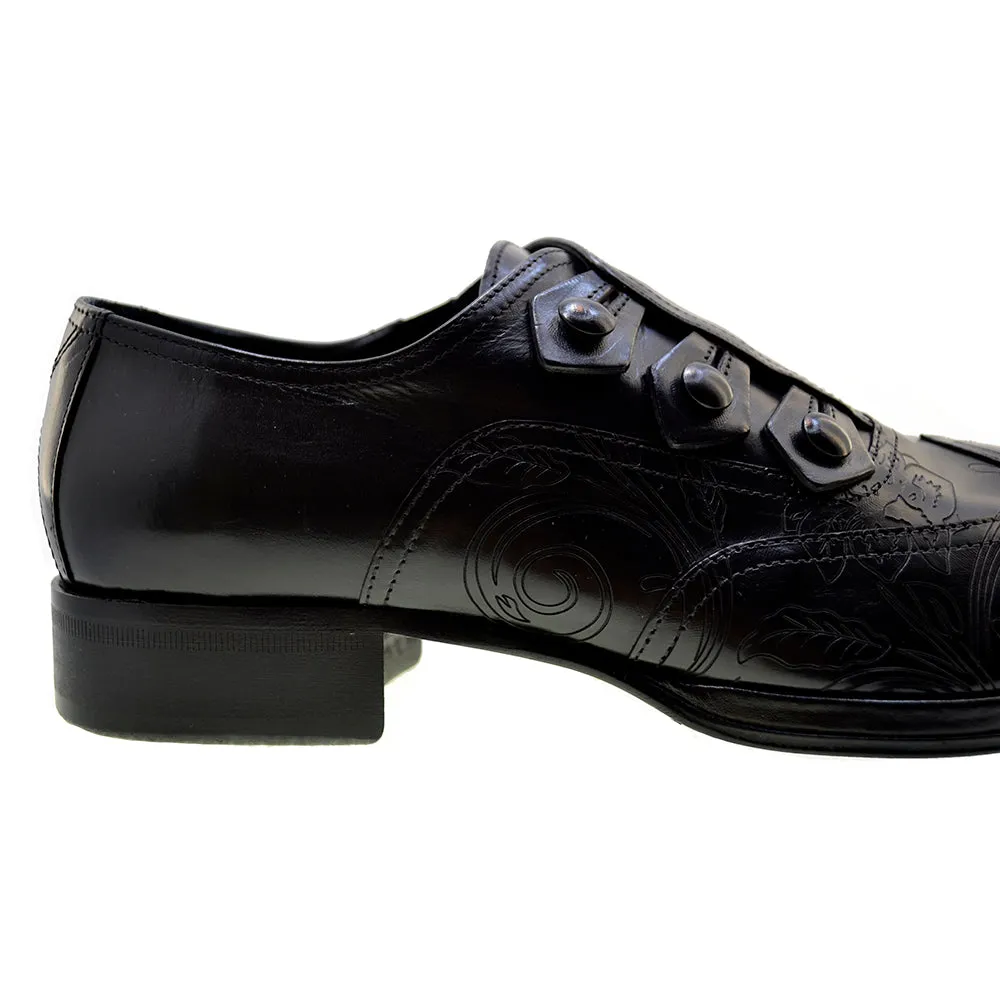 Men's Italian Shoes Jo Ghost 2376 Black Leather Embroidery Dress Shoes