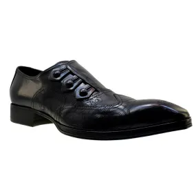 Men's Italian Shoes Jo Ghost 2376 Black Leather Embroidery Dress Shoes
