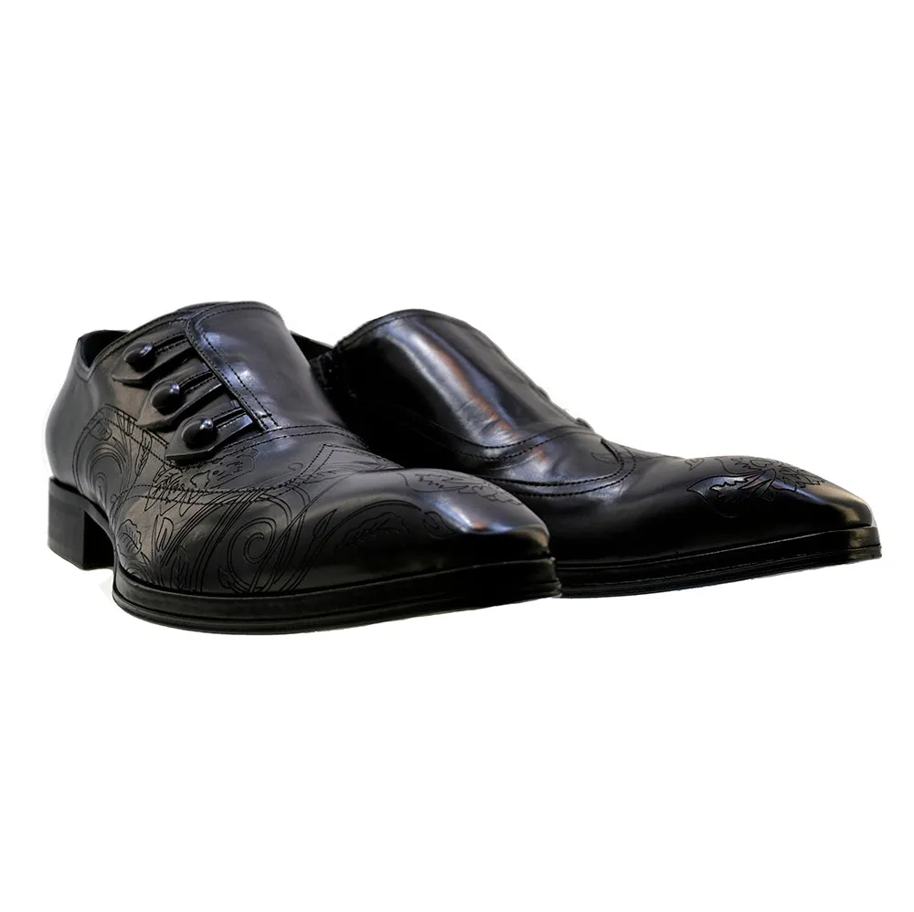 Men's Italian Shoes Jo Ghost 2376 Black Leather Embroidery Dress Shoes