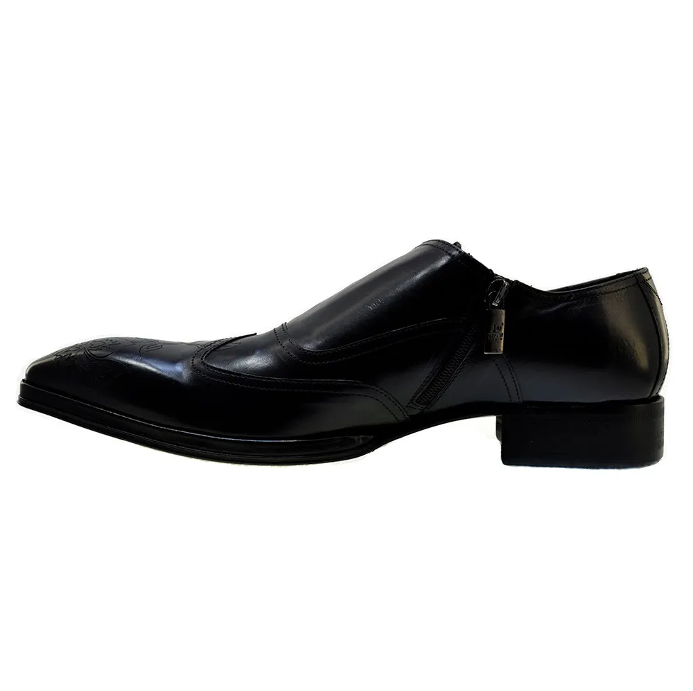 Men's Italian Shoes Jo Ghost 2376 Black Leather Embroidery Dress Shoes