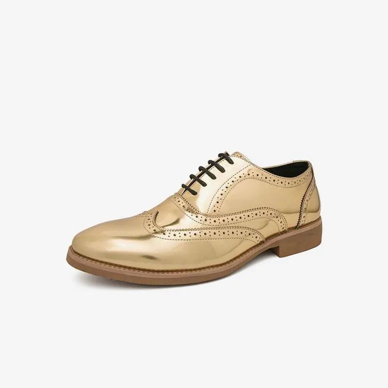 Patent Leather Wedding Shoes Men Black Gold