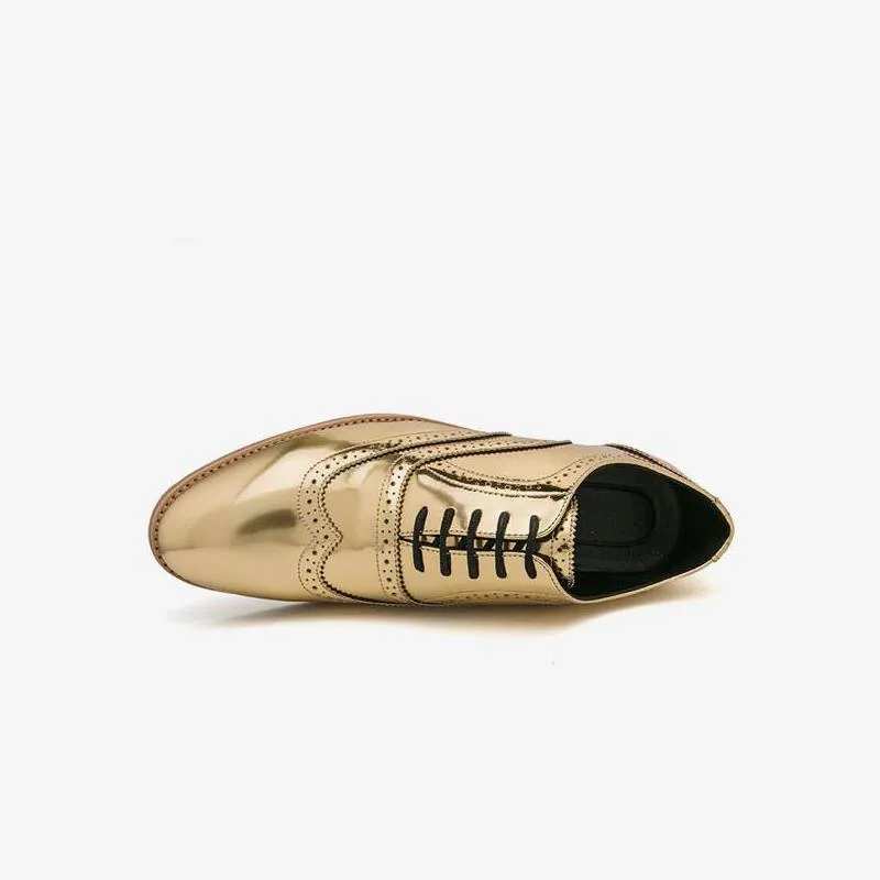 Patent Leather Wedding Shoes Men Black Gold