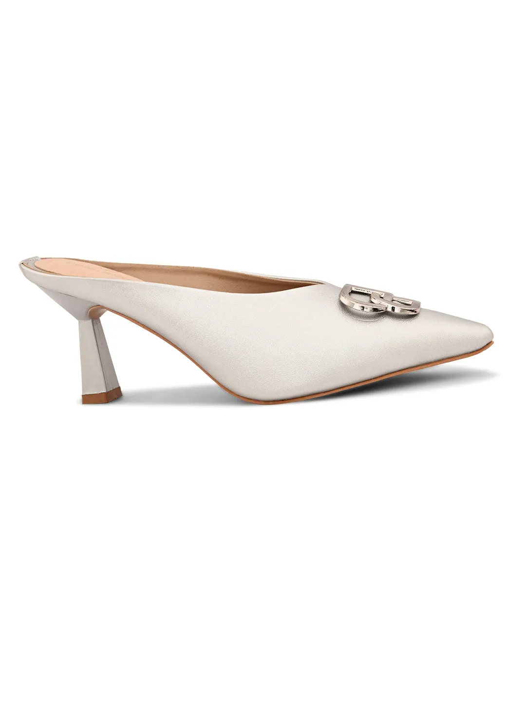Pelle Albero Women Silver Color Kitten Heel Mules