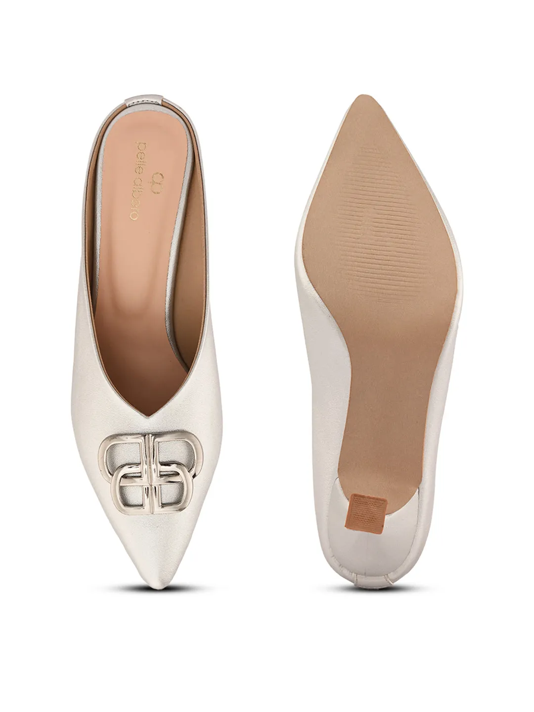 Pelle Albero Women Silver Color Kitten Heel Mules
