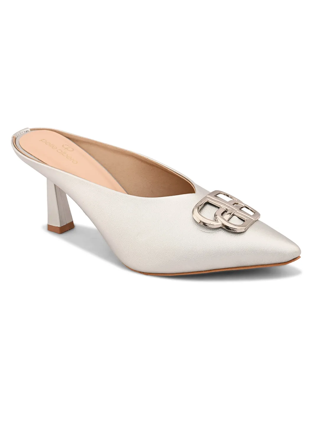 Pelle Albero Women Silver Color Kitten Heel Mules
