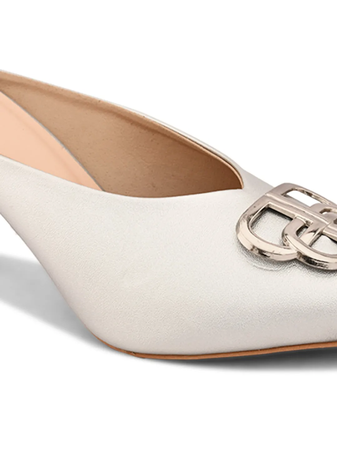 Pelle Albero Women Silver Color Kitten Heel Mules