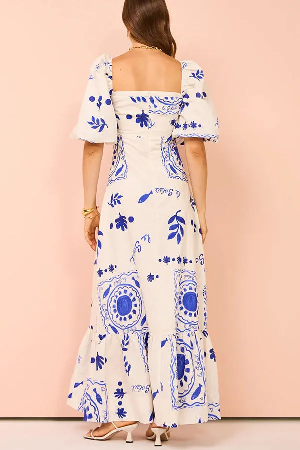 Peregrine  - Blue Floral Puff Sleeve Maxi Dress