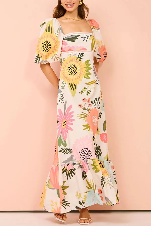 Peregrine  - Blue Floral Puff Sleeve Maxi Dress