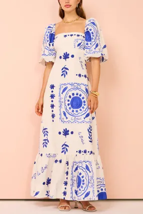 Peregrine  - Blue Floral Puff Sleeve Maxi Dress
