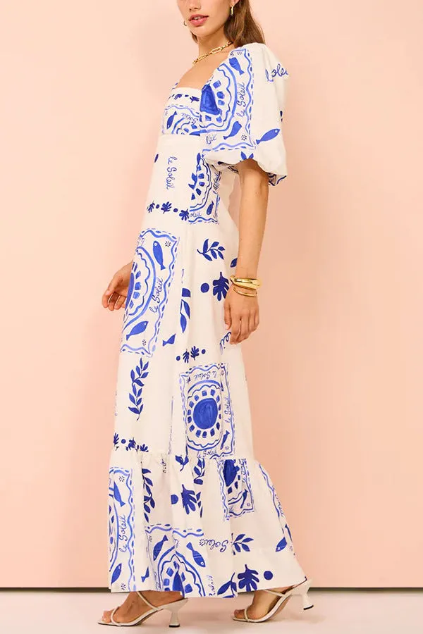 Peregrine  - Blue Floral Puff Sleeve Maxi Dress