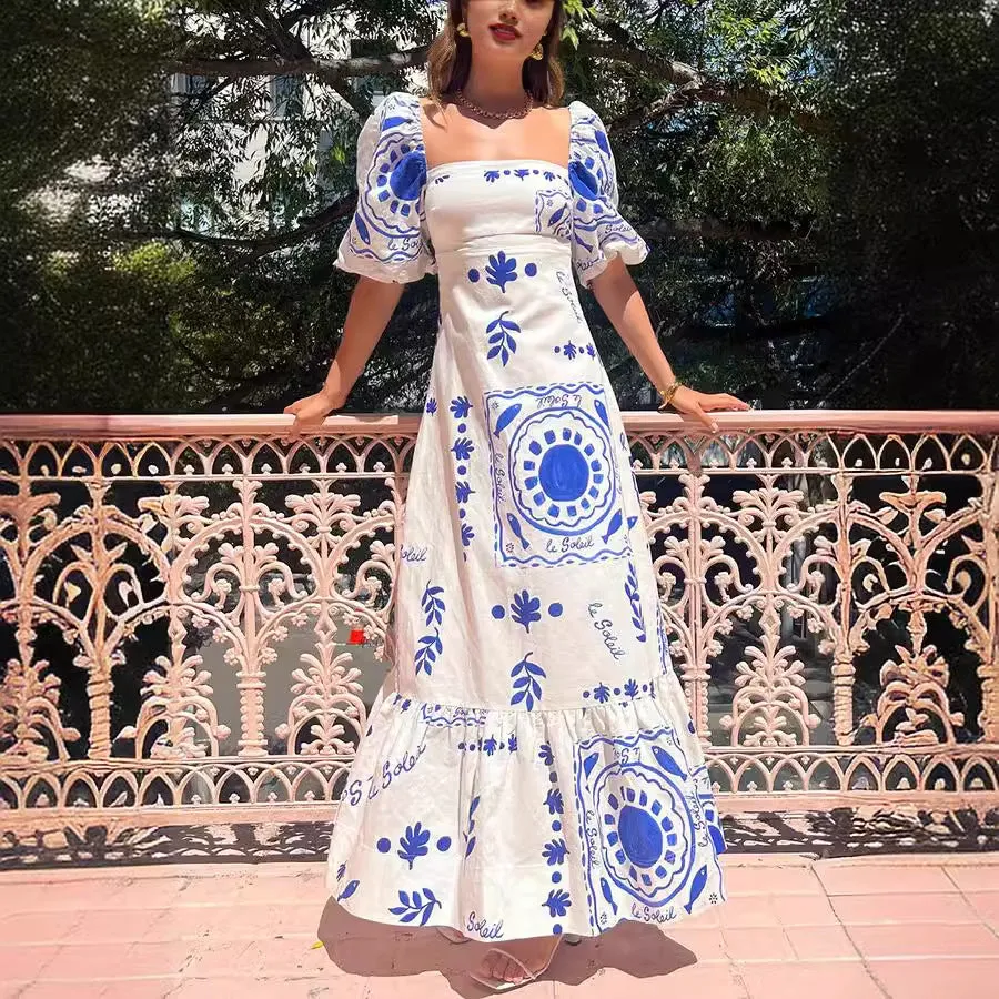 Peregrine  - Blue Floral Puff Sleeve Maxi Dress