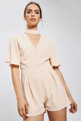 Pink Choker V Neck Playsuit