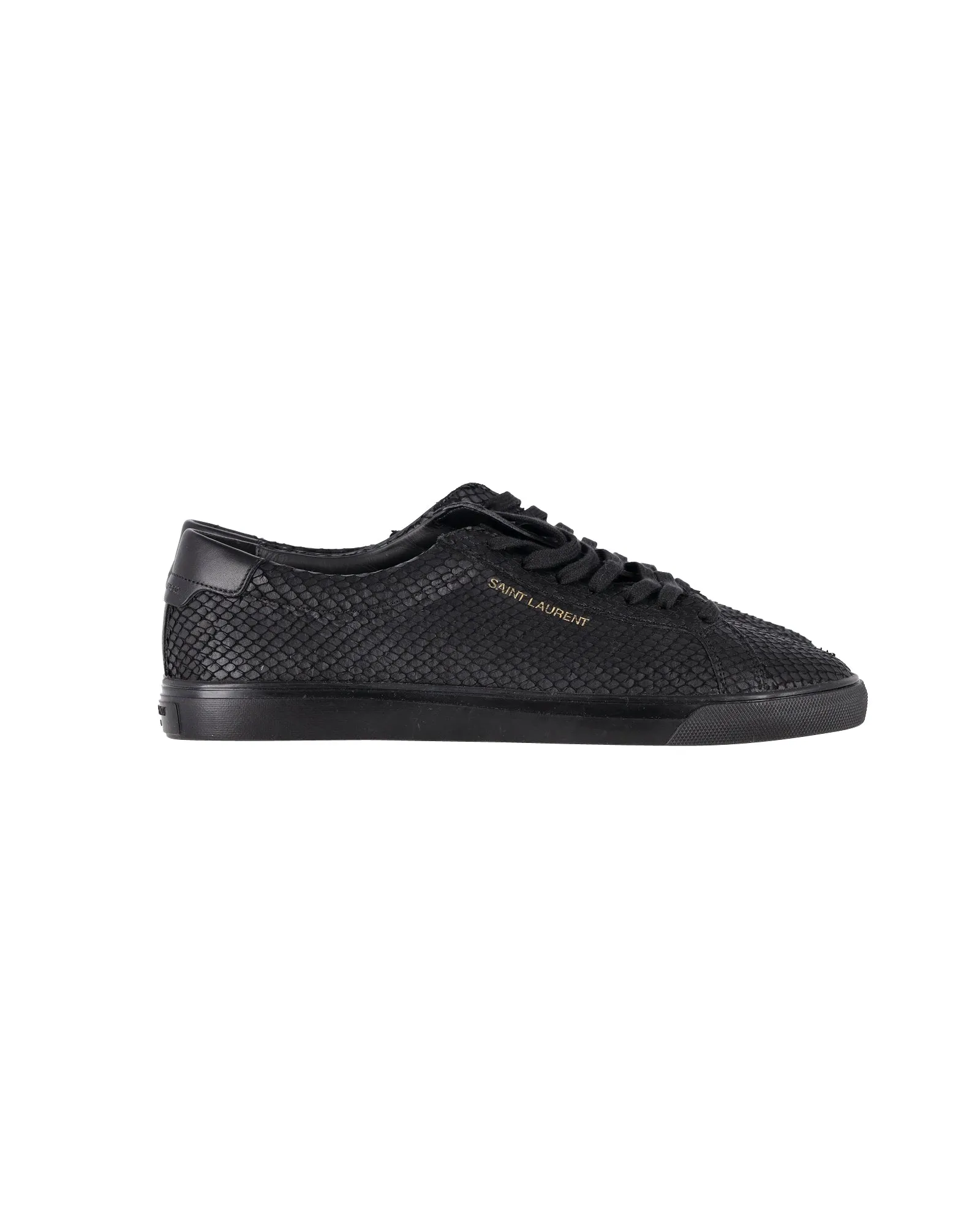 Saint Laurent Andy Python-Effect Sneakers in Black Calfskin Leather