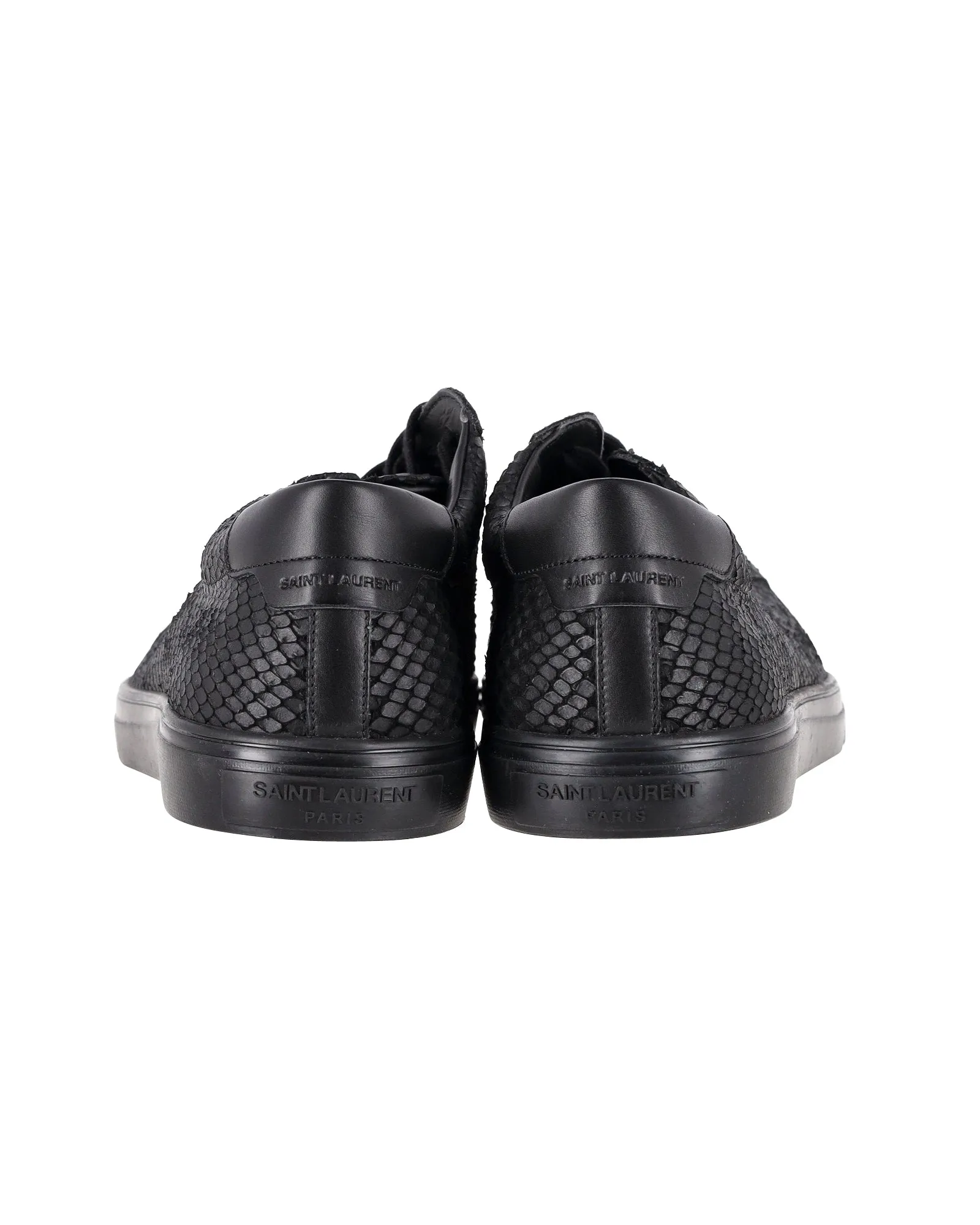 Saint Laurent Andy Python-Effect Sneakers in Black Calfskin Leather