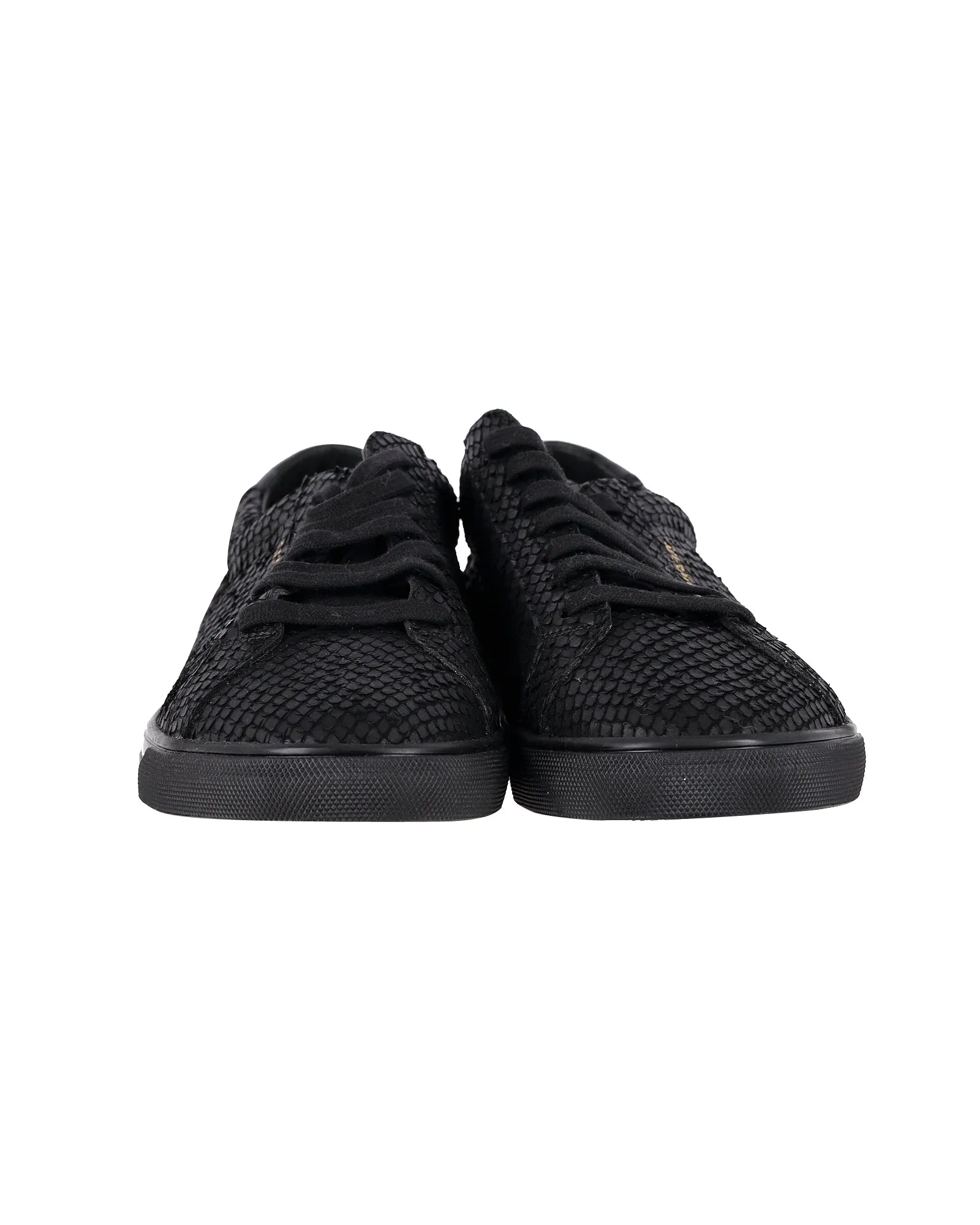 Saint Laurent Andy Python-Effect Sneakers in Black Calfskin Leather