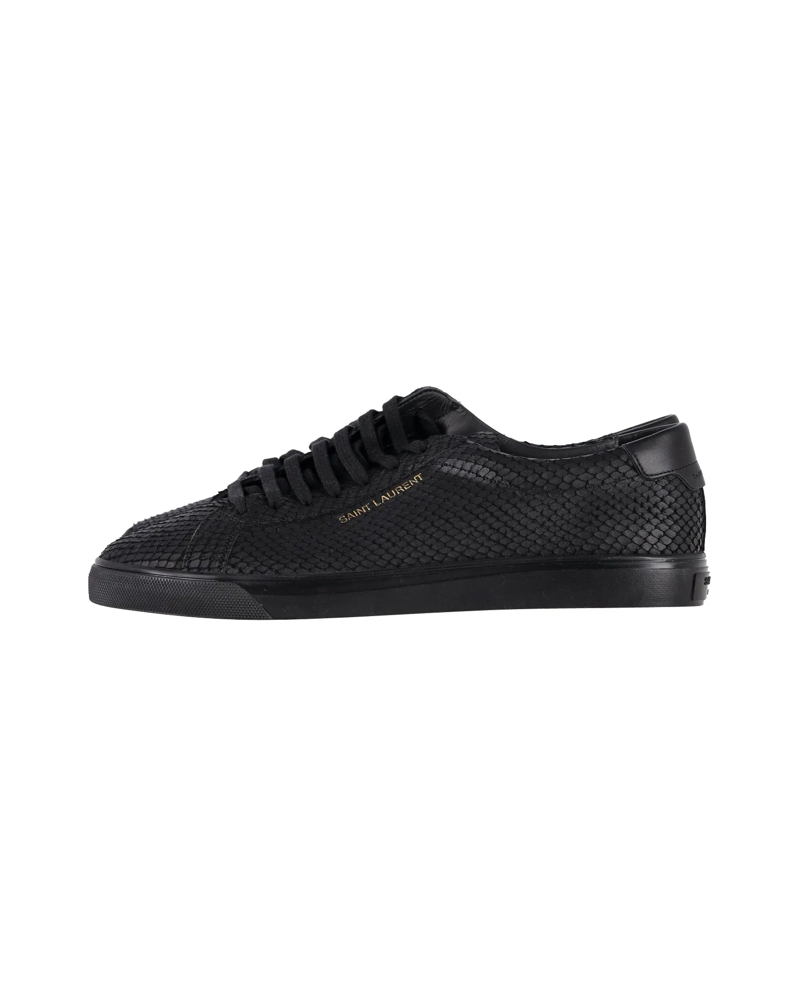 Saint Laurent Andy Python-Effect Sneakers in Black Calfskin Leather