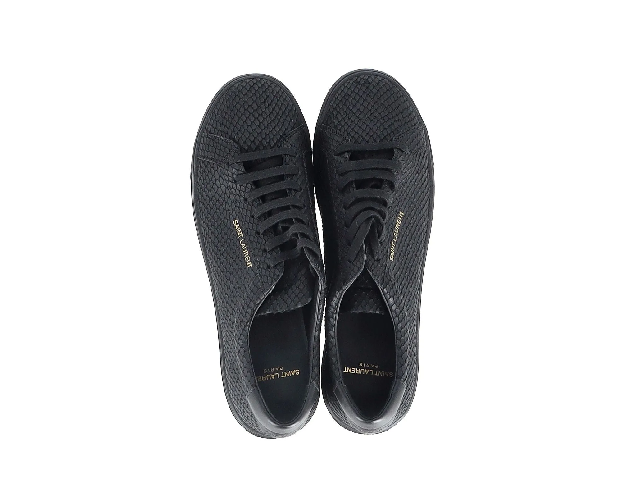 Saint Laurent Andy Python-Effect Sneakers in Black Calfskin Leather