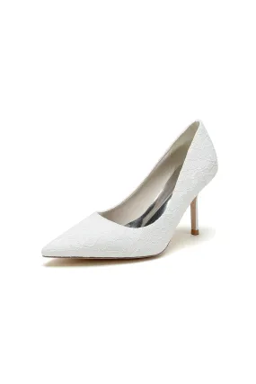 Simple Pointed Toe Lace Wedding Heels