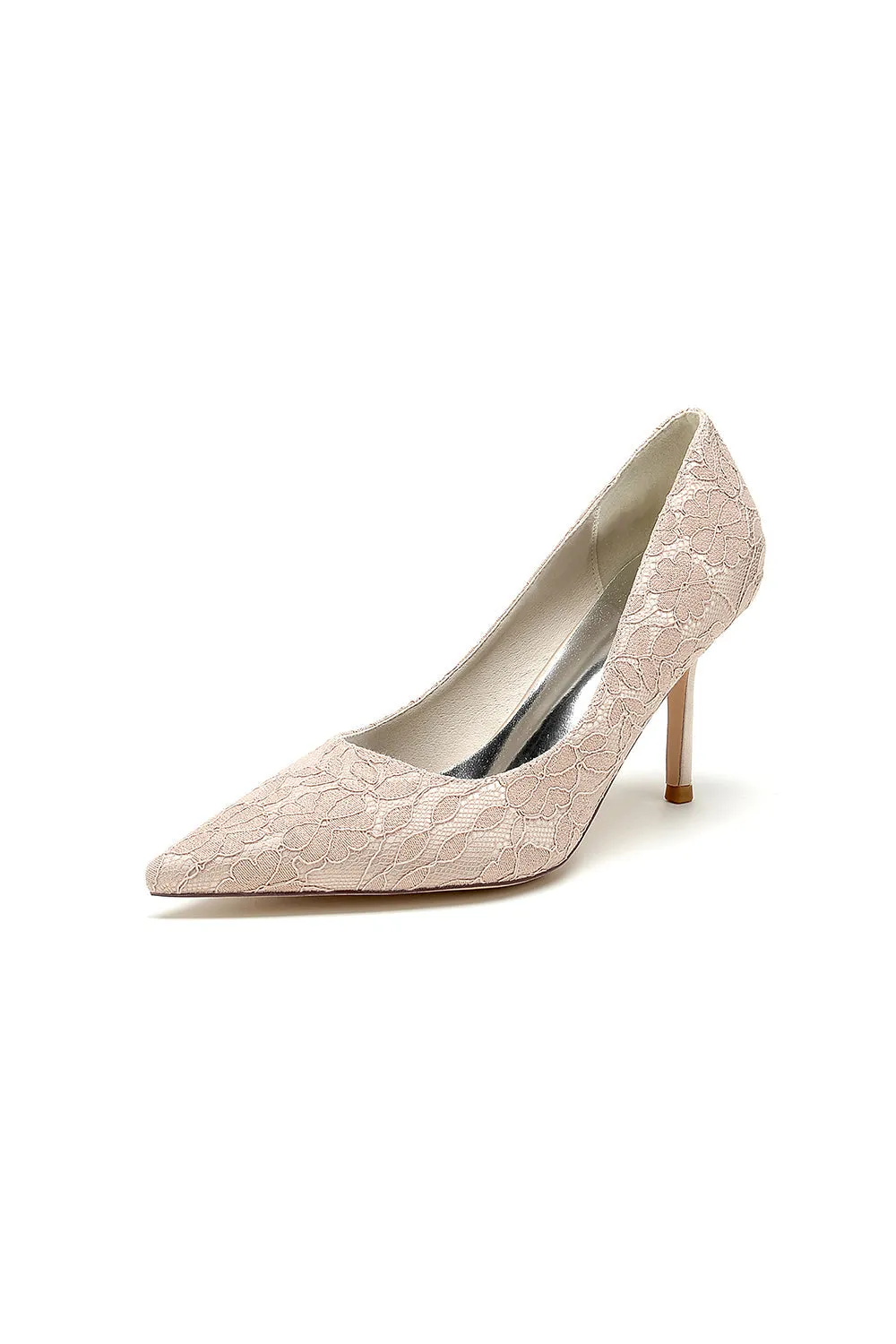 Simple Pointed Toe Lace Wedding Heels