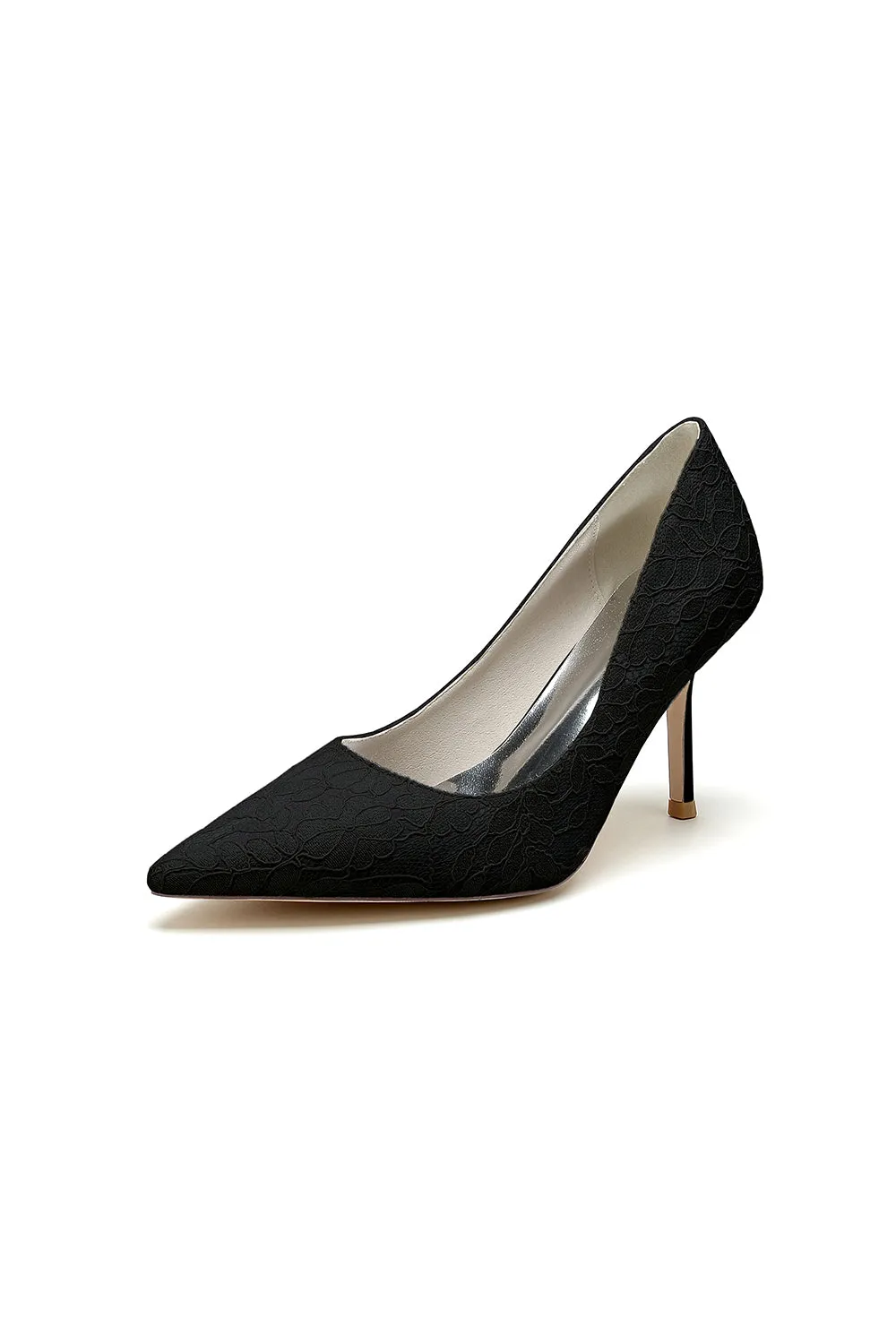 Simple Pointed Toe Lace Wedding Heels