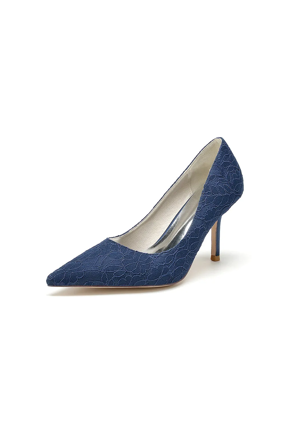 Simple Pointed Toe Lace Wedding Heels