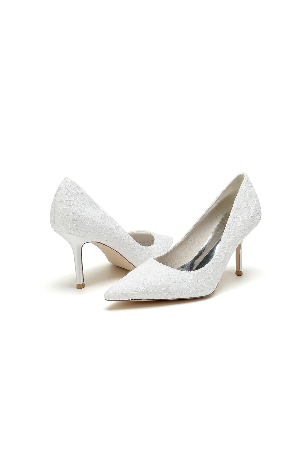 Simple Pointed Toe Lace Wedding Heels
