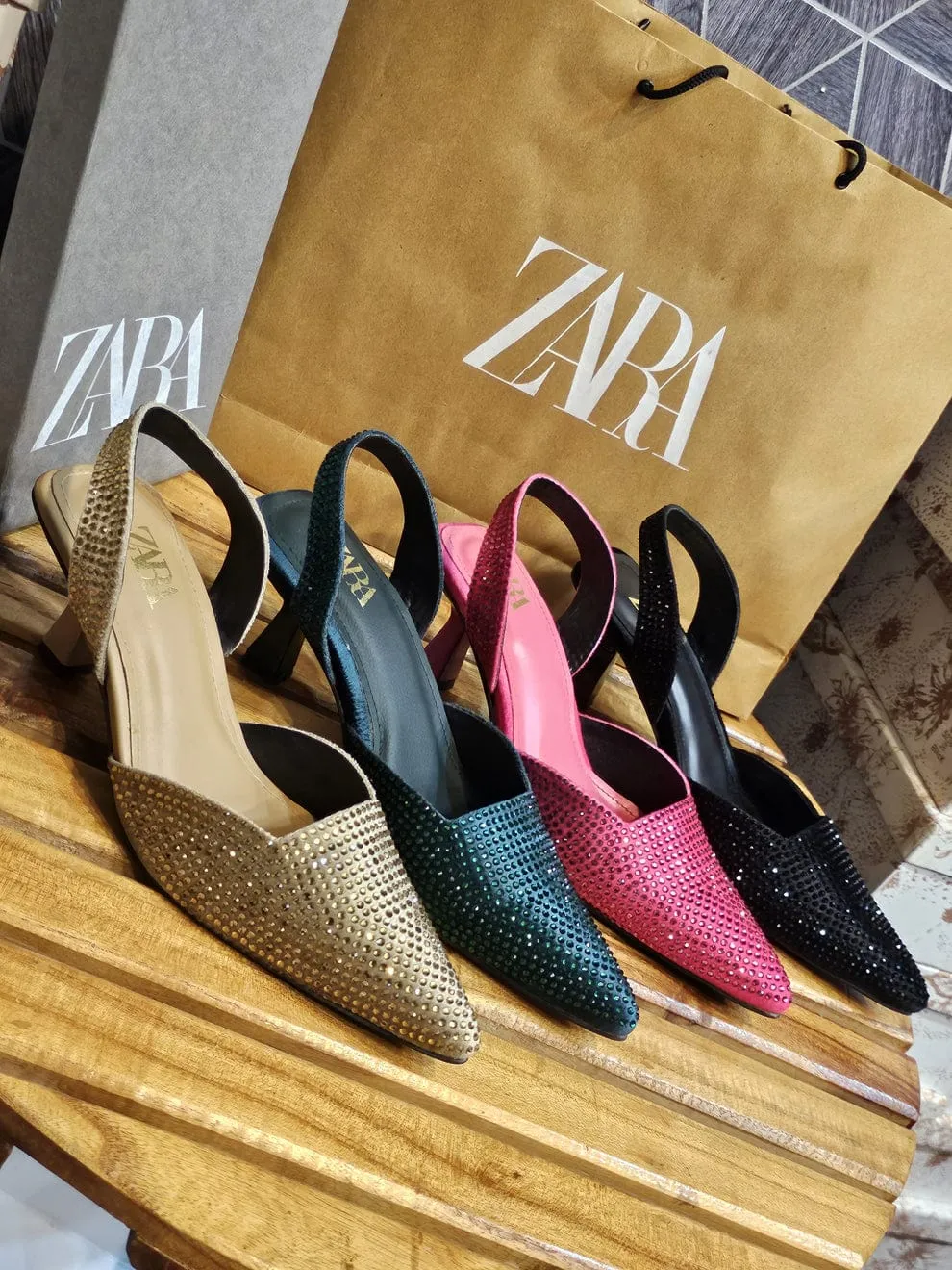 ZARA STONE EMBELLISHED KITTEN HEELS - GREEN